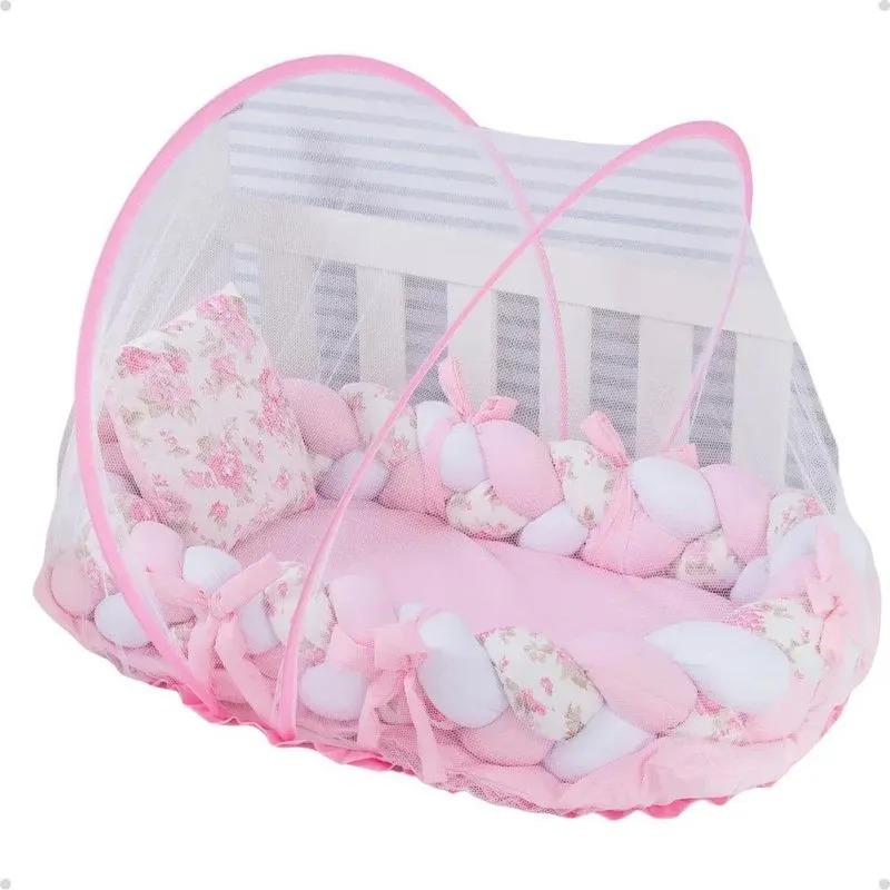 Ninho Redutor Berço Portátil Menino Menina M Floral Rosa