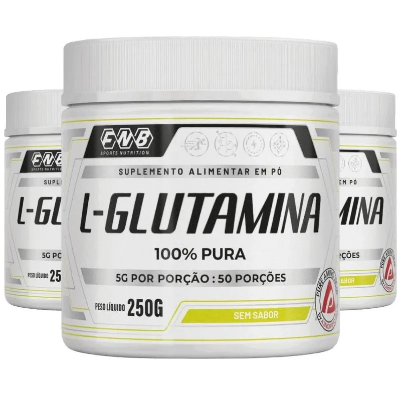 Kit 3x L-Glutamina 100% Pura - 250g - FNB Sports