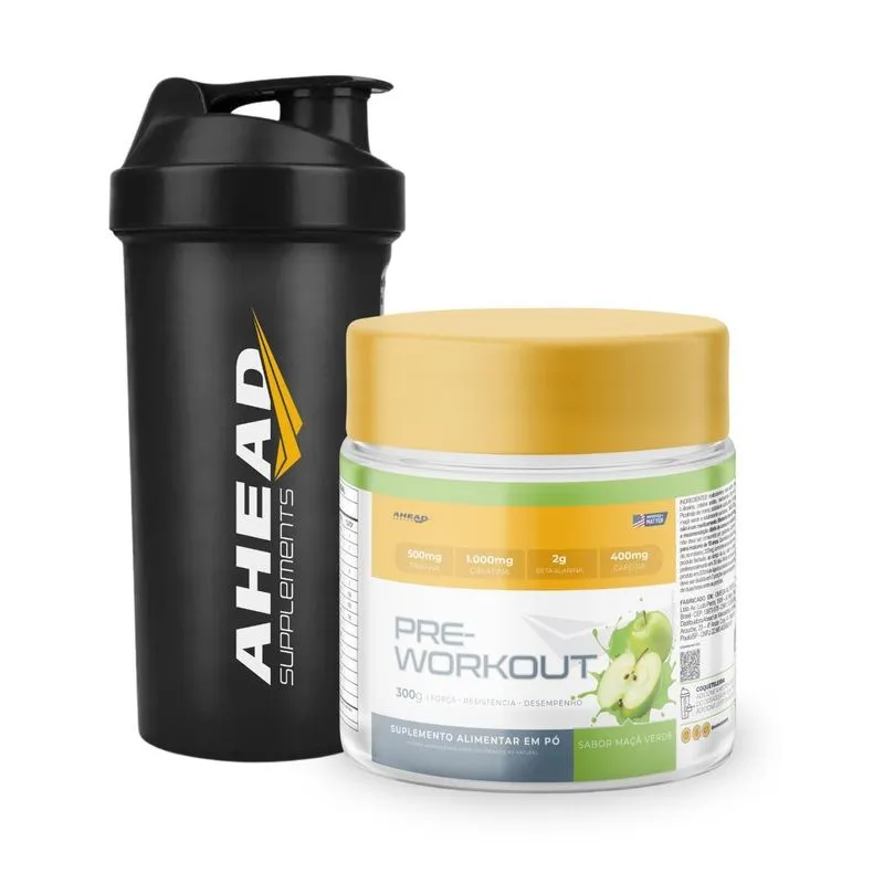 Pré Treino 300g Ahead Coqueteleira Sabor Maçã Verde Preto