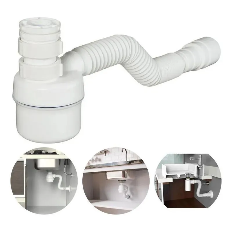 10x Sifão Universal Copo Branco Dami Sanfonado Flexível Par