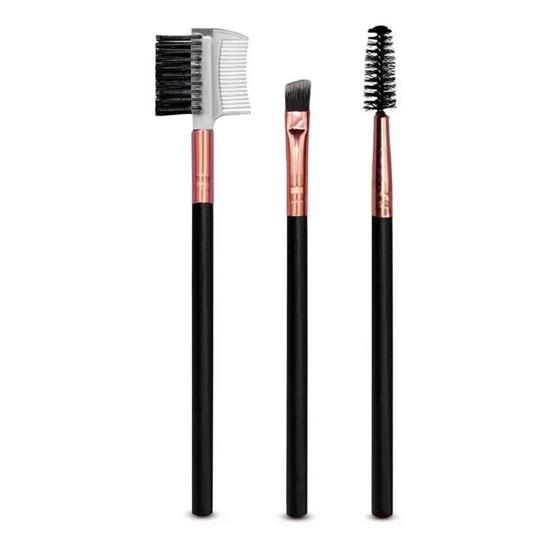 2x Kit 3 Pincéis Design Sobrancelha Chanfrado Pente Escovinh