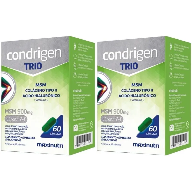 Kit 2x Condrigen TRIO (MSM, Colágeno Tipo 2, Ác. Hialurônico, Vit. C) - 60 Cápsulas - Maxinutri