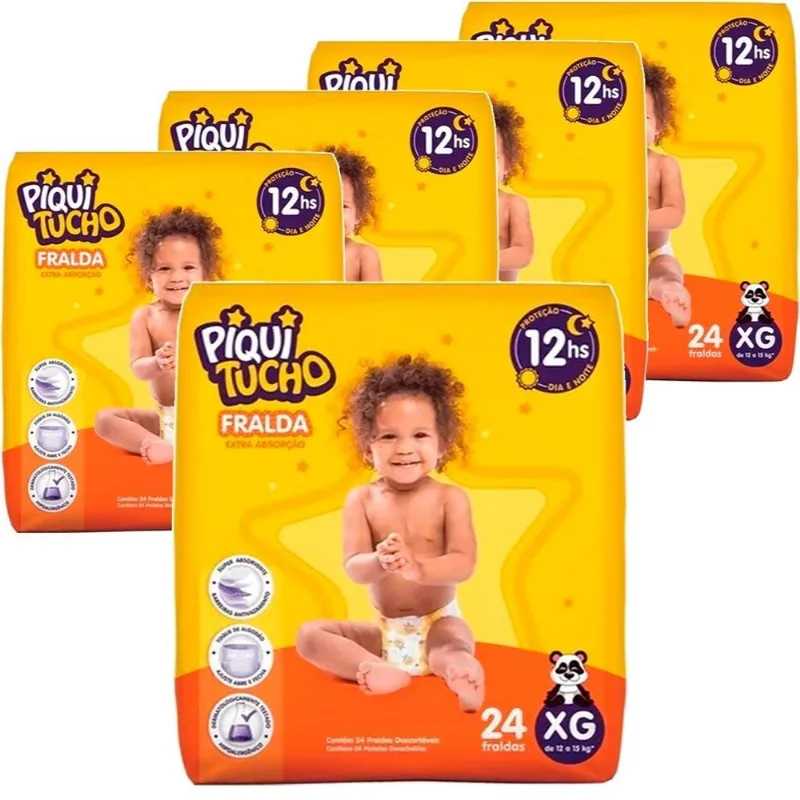 Kit 5x Pacotes Fralda Descartavel Piquitucho Extra Grande Xg