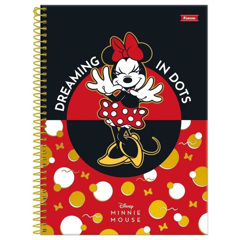 Caderno Minnie Mouse Disney Espiral 1 Matéria 80F Escolar