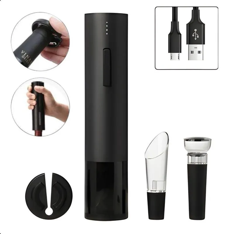 Abridor De Vinho Saca Rolhas Elétrico Design Preto