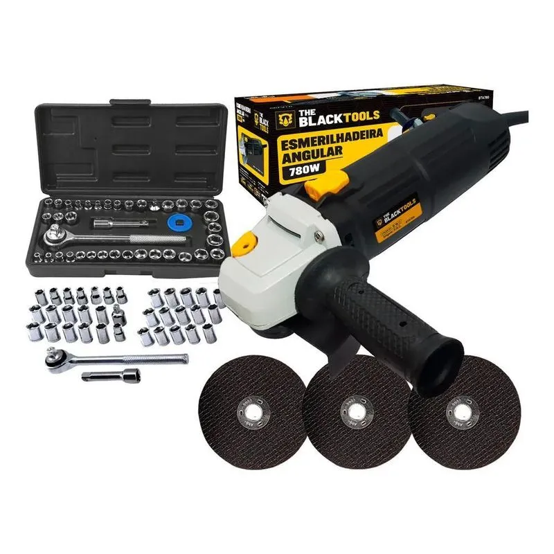 3x Kit Esmerilhadeira Angular 4.1/2 + Jogo De Soquetes Cor A