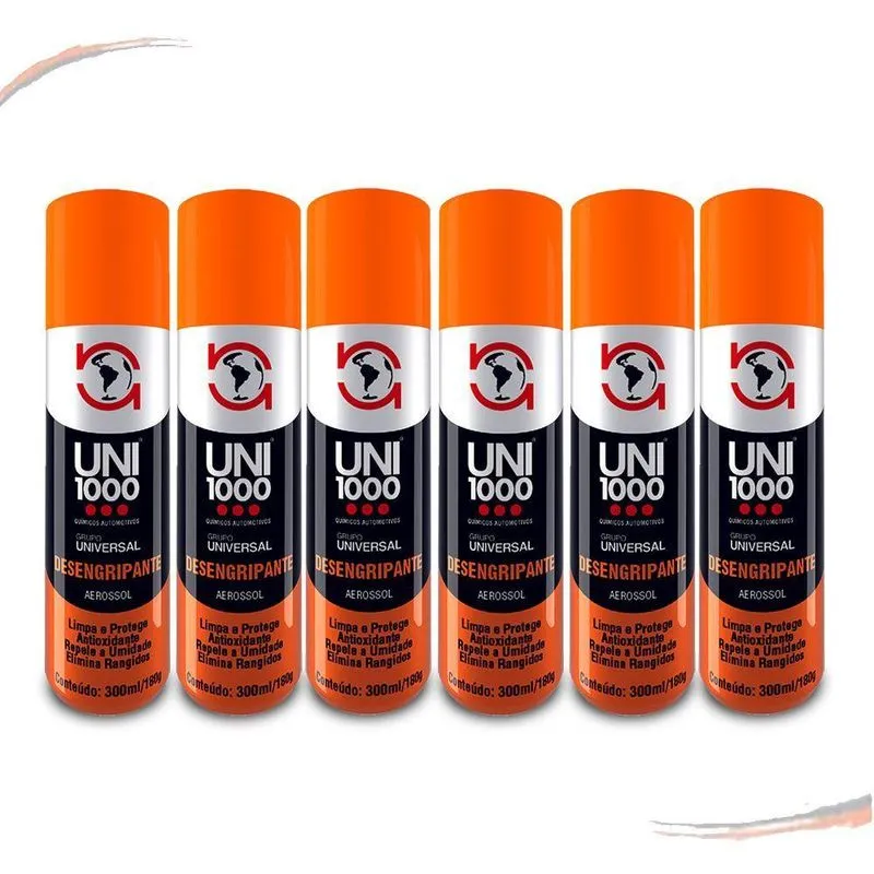 6 Spray Desengripante E Lubrificante Aerossol Uni1000 300ml - Kit / 6