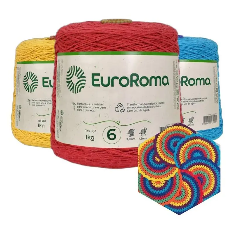 10x Barbante Euroroma 1 Kg Fio 6 Para Croche Trico Varias C