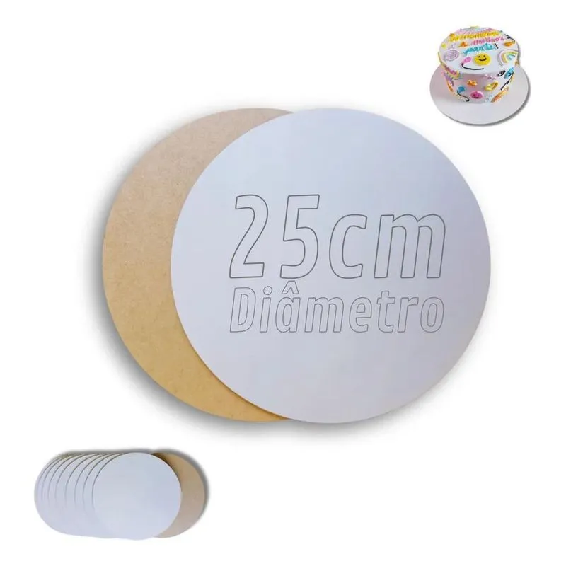 10x Kit 10 Cake Board 25cm Tabuleiro Bolo Em Mdf 3mm Redondo