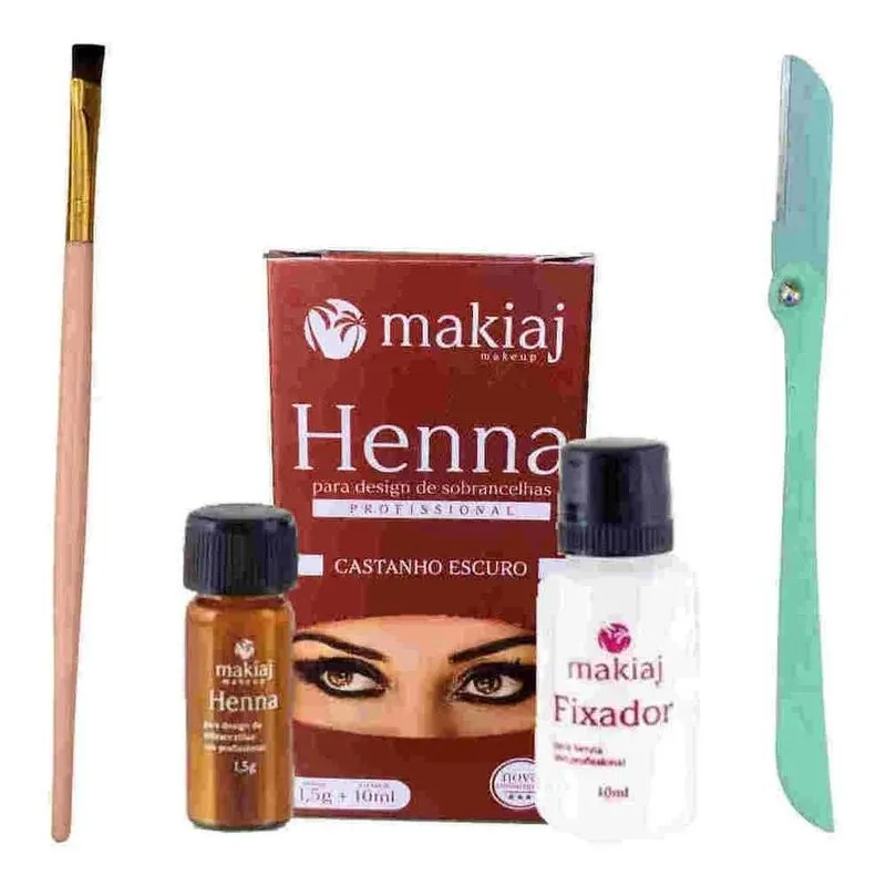 Kit Designer Sobrancelha Henna Makiaj + Na Castanho Escuro