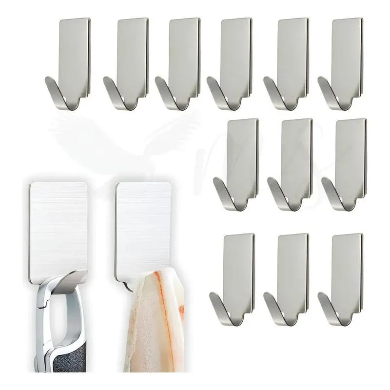 10x Cabide Gancho Inox Adesivo Kit 12 Peças Cozinha Banheir