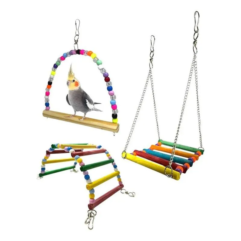 10x Kit 3 Balanços Colorido Poleiro Pra Calopsita Periquito