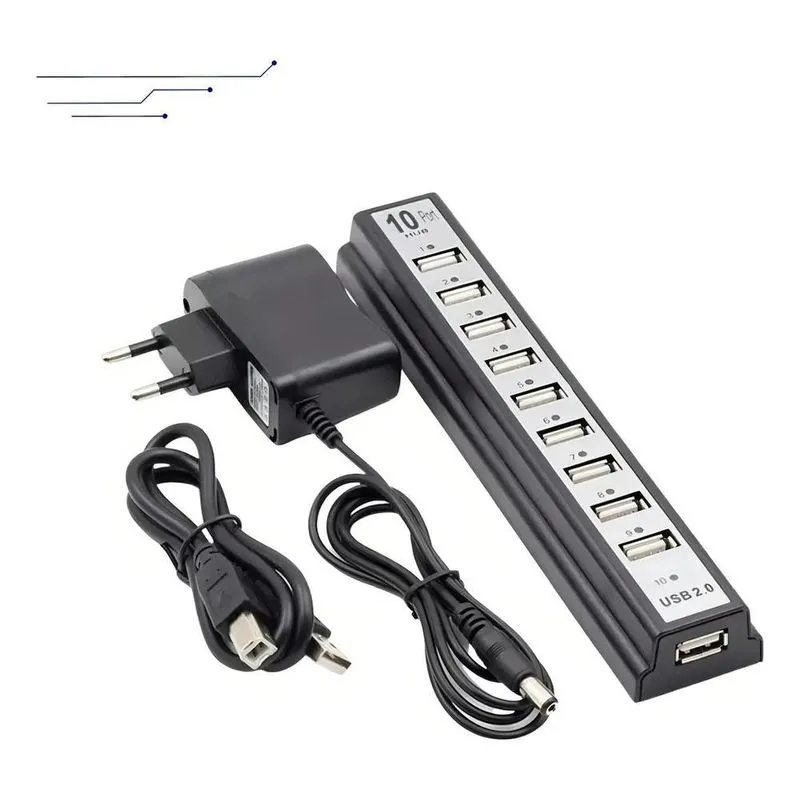 10x Hub Usb 2.0 Com 10 Portas Extensoras Com Fonte Bivolt