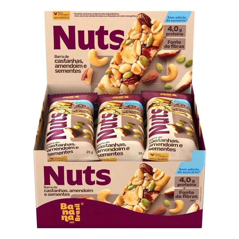 5x Barra Nuts Castanhas E Sementes 12un 25g Banana Brasil