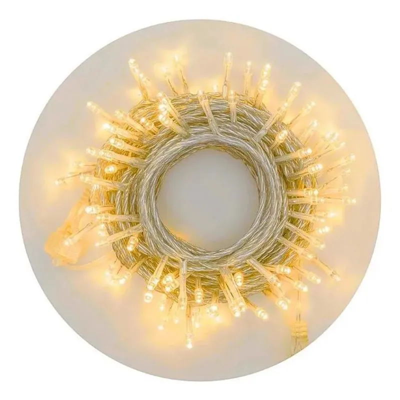 3x Cordão 100 Leds Fixo Branco Quente 10 Metros Decoração Fe