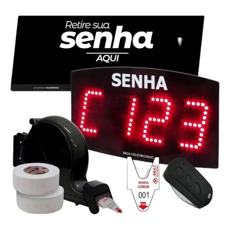 5x Kit Atendimento Filas Com Painel Senhas Dispenser E Bobin