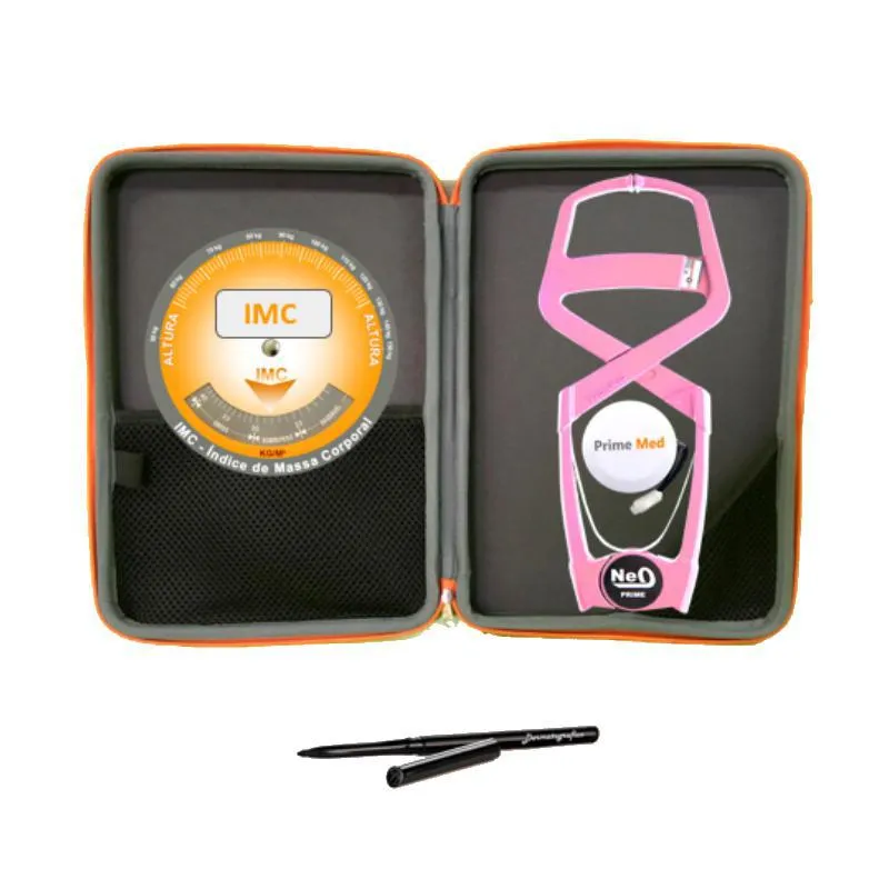 Adipômetro Neo Prime Rosa + Estojo + Trena Corporal + Lápis
