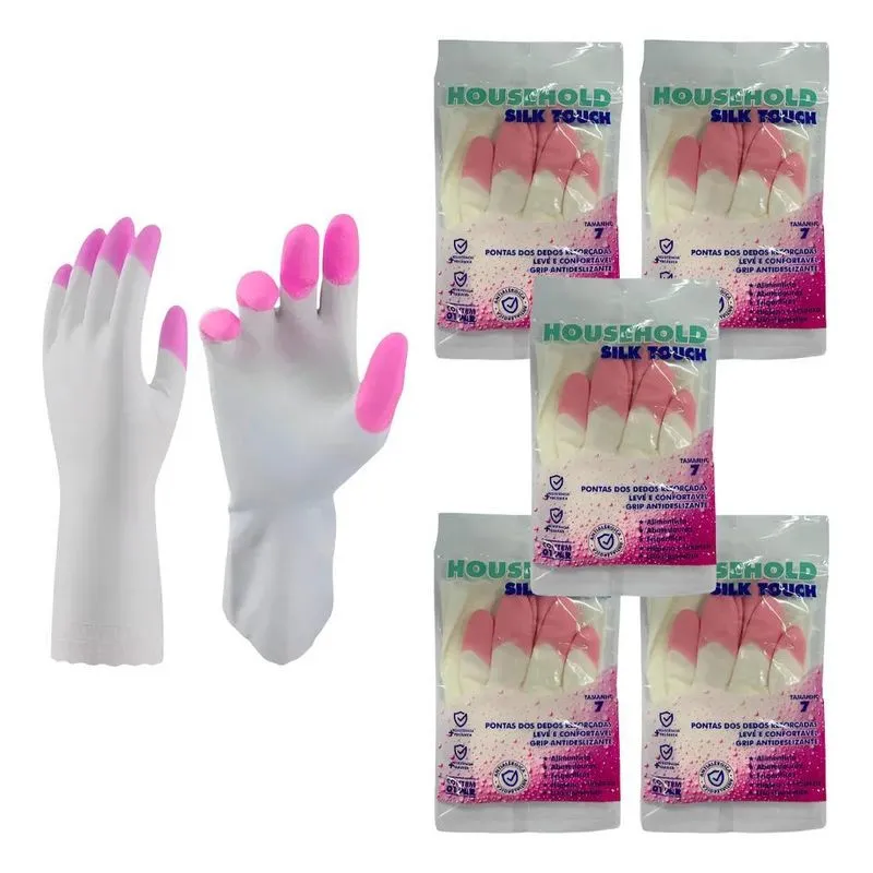 Kit 5 Prs Luva Latex Grossa Antialérgica Limpeza Lavar L 7 -