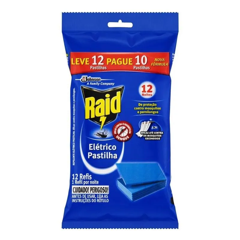 10x Repelente Pastilha Elétrico 12 Noites Raid Pacote Leve