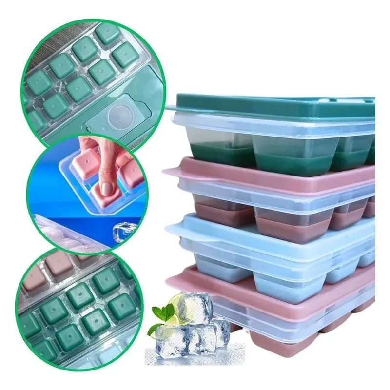 2x Kit 4 Formas De Gelo Silicone Com Tampa Enche Fácil Sorti
