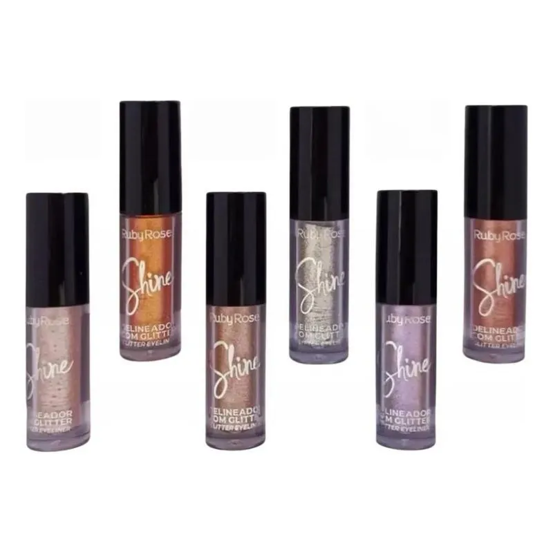 2x Kit Delineador Líquido Glitter Shine Ruby Rose 6 Unidades