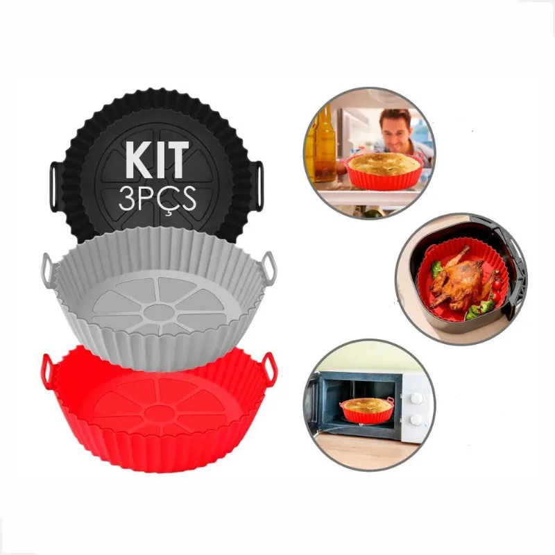 3x Jogo De 3 Forro Pra Fritadeira Forma Silicone Air Fryer A
