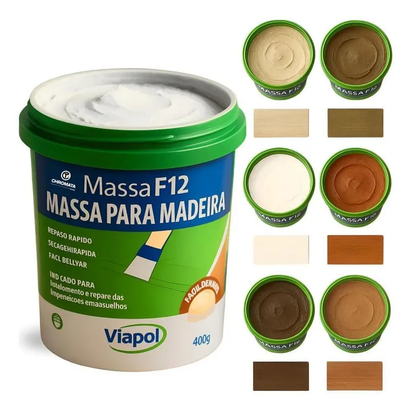 Massa F12 De Calafetar E Correção Madeira Viapol 400g Bran