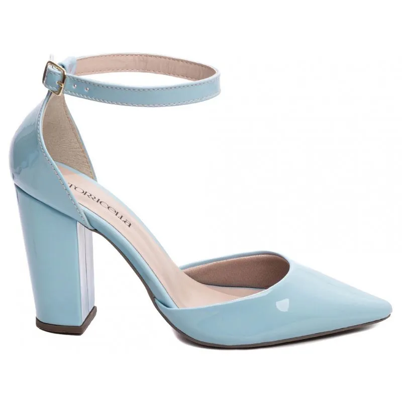 Sapato Scarpin Salto Alto Grosso Bico Fino 9 cm Azul Torricella