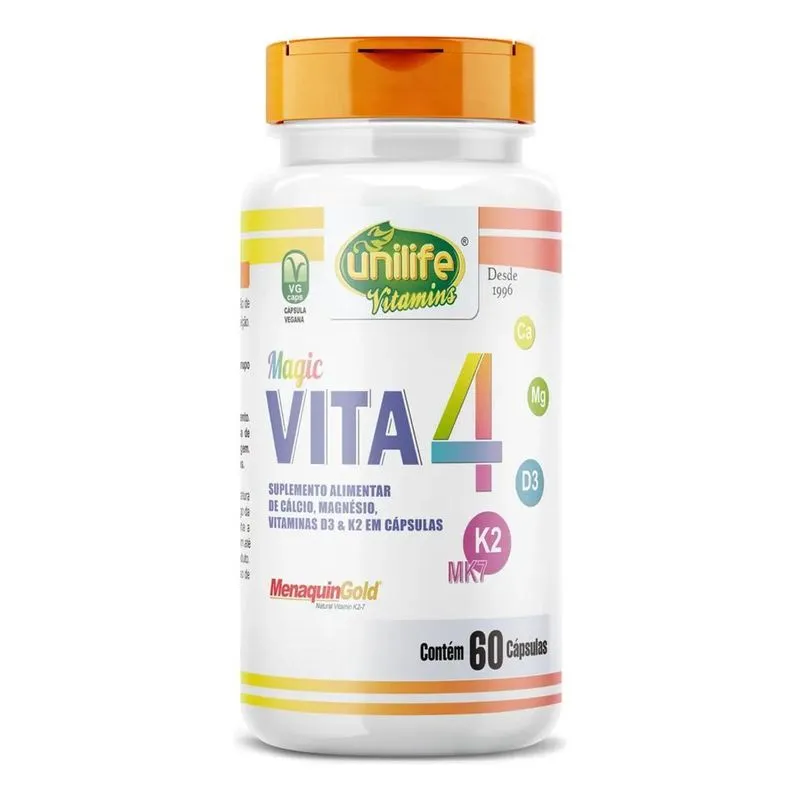 3x Vita4 Cálcio Magnésio Vitamina D3 E K2 60 Cápsulas Unilif