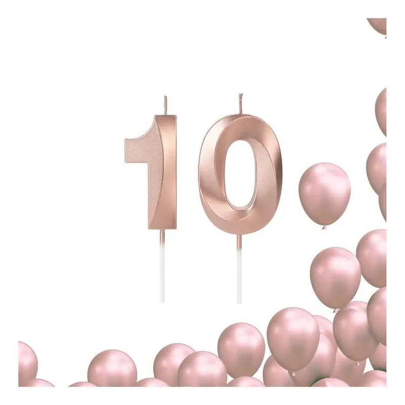 Kit 2 Velas De Aniversario Numero Rose Gold Idades Diversas