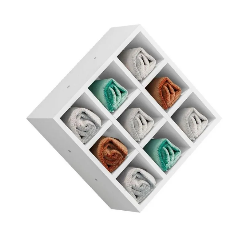 Suporte Porta Toalha Alice Com 9 Nichos Toalheiro Multiuso Branco
