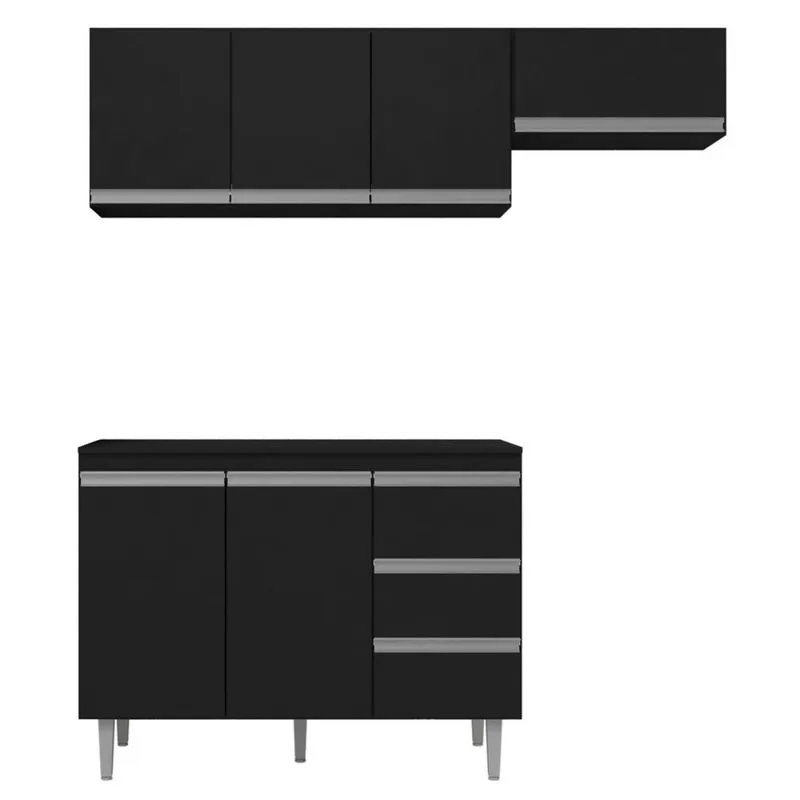 Armário De Cozinha Compacta Com Tampo 120 Cm Andréia Preto