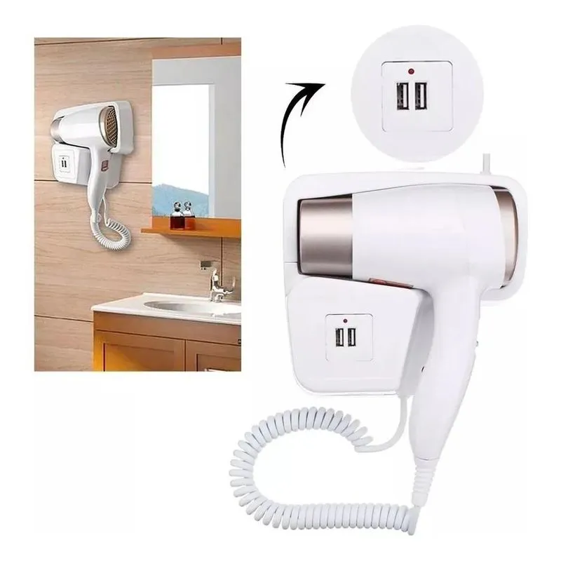 2x Secador Banheiro Quente E Frio Cabelo Fixo Parede Hotel C