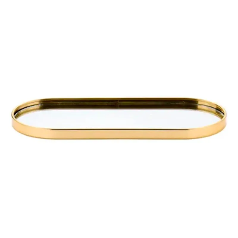 2x Bandeja Retangular Oval Espelhada Decoração Vidro Multius