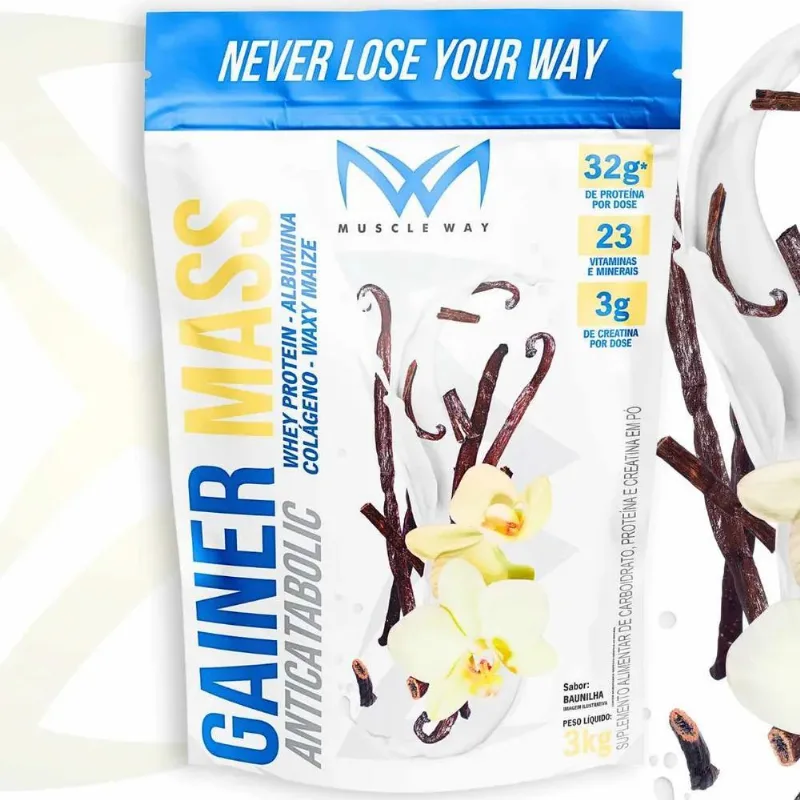 3x Gainer Mass Anticatabolic Refil 3kg - Muscle Way Sabor Ba