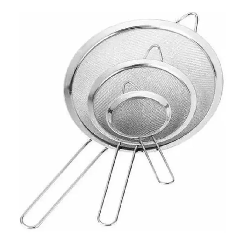 5x Jogo 3 Peneiras Aço Inox Luxo Pmg 10, 12 E 14 Cm