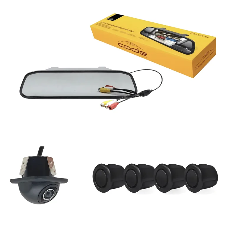 Kit Retrovisor Com Camera E Sensor De Ré - Preto