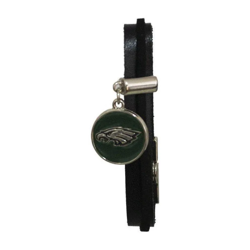 Pulseira Philadelphia Eagles Nfl Preto Com Pingente Metálico