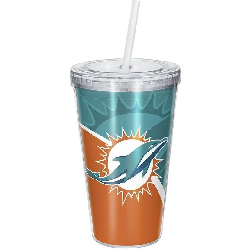 Copo Com Canudo Luxo Nfl Miami Dolphins