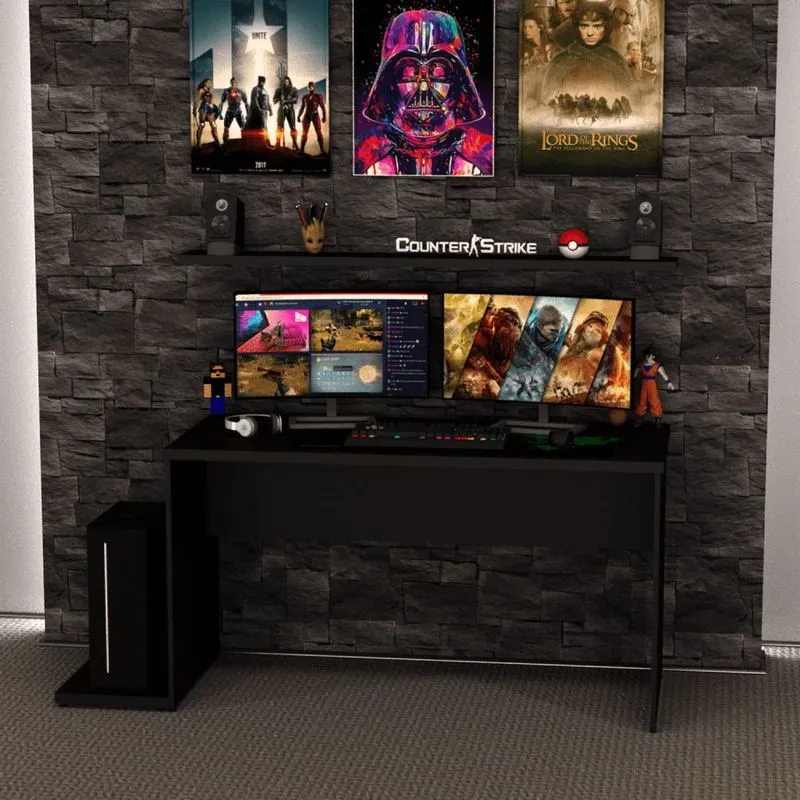 Mesa Gamer Escrivaninha 1400x600 Netmobil - Preto