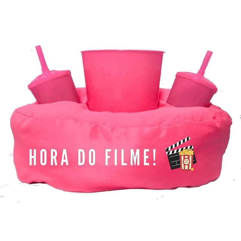 Almofada Porta Pipoca Rosa Hora Do Filme