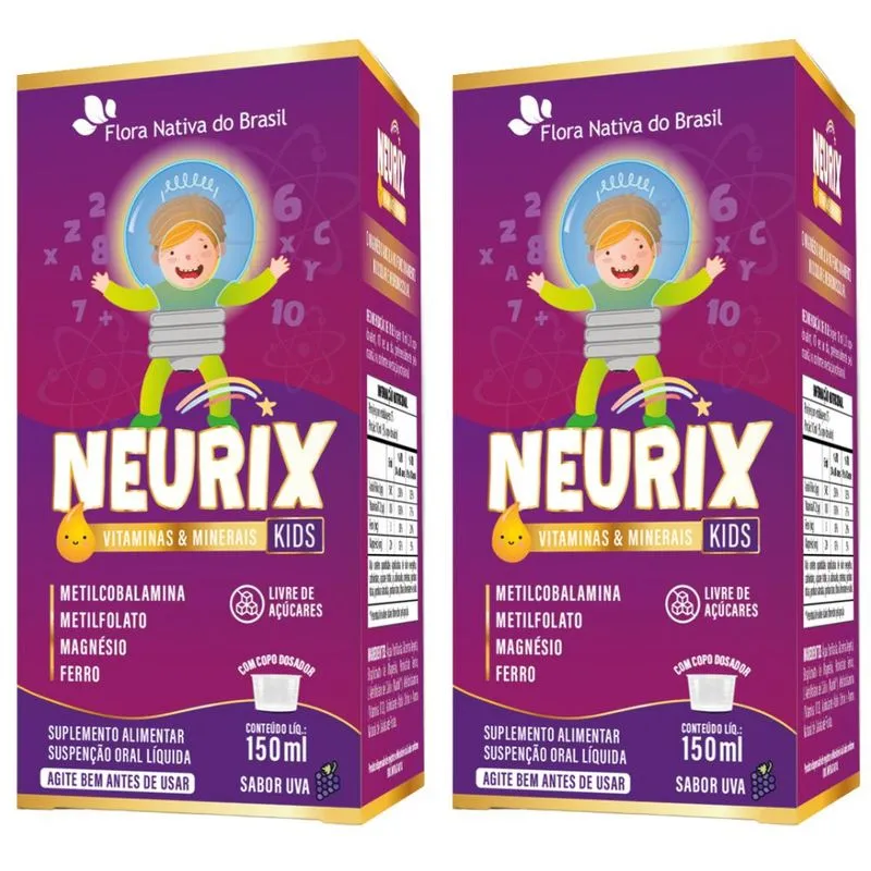 KIT 2X NEURIX - Mg, Fe, Metilfolato e B12 150ml - Flora Nativa - Uva