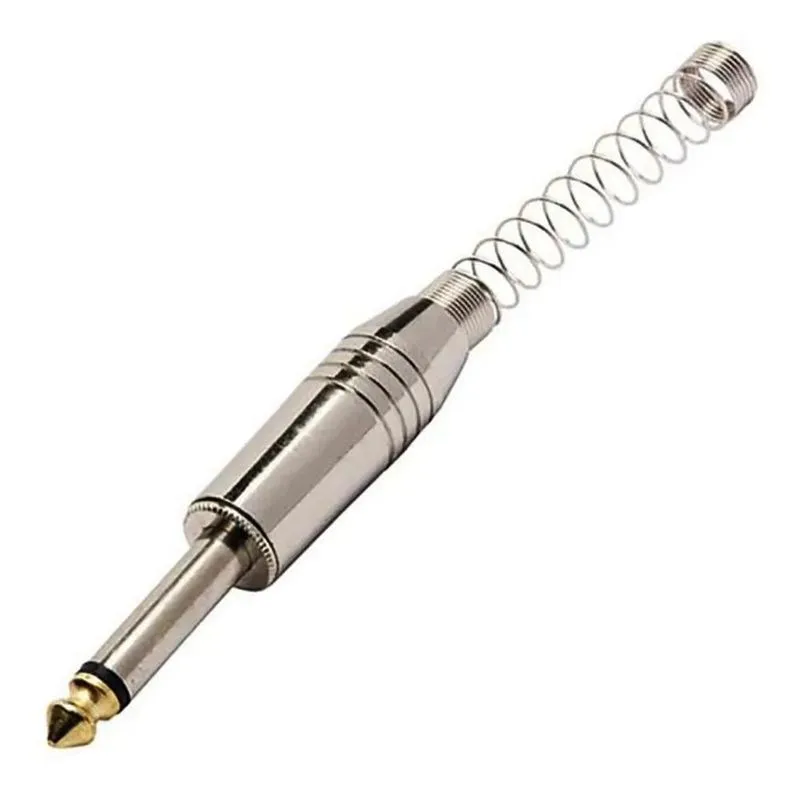 3x Plug P10 Mono Metal Com Mola Espiral Ponta Dourada