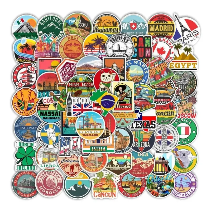 64un Adesivos Hotéis Diversos Países Lugares Malas Viagem B