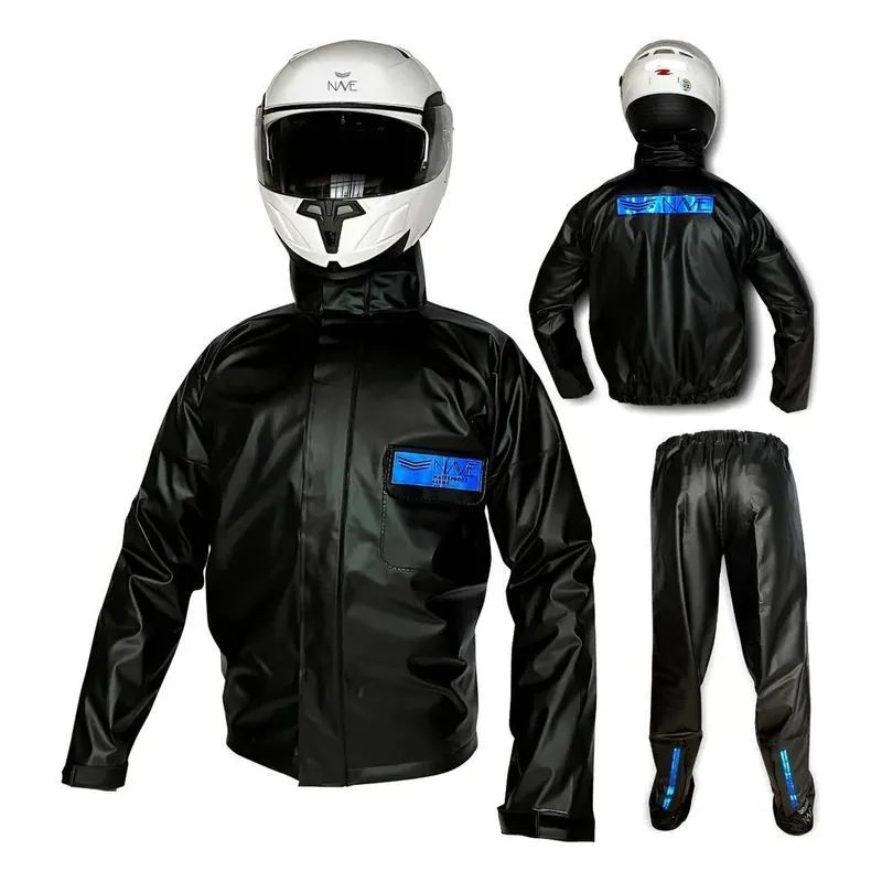 Capa Roupa De Chuva Motoqueiro Moto Masculina Fem Preto/azul