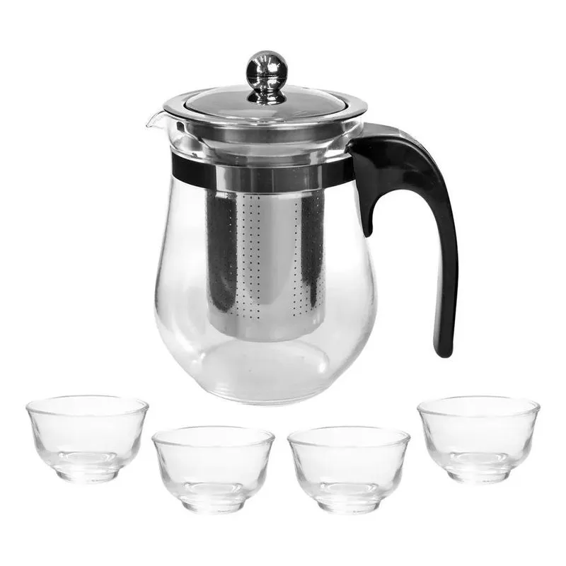 5x Conjunto De Chá Chaleira 500 Ml Com Infusor Inox 4 Xícara