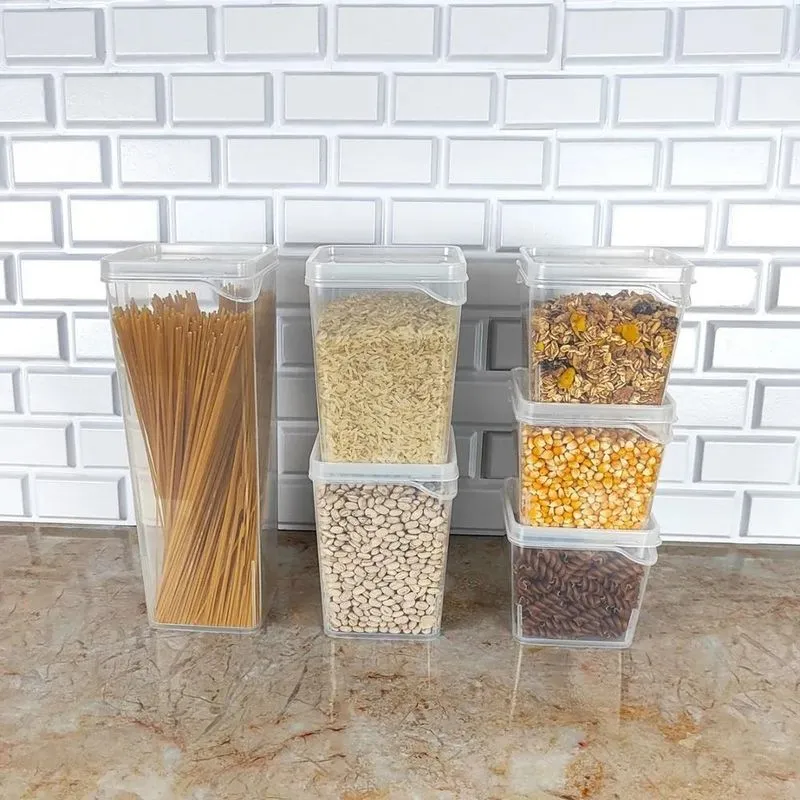 2x Kit 6 Potes Para Armazenar Organizar Mantimentos Empilháv