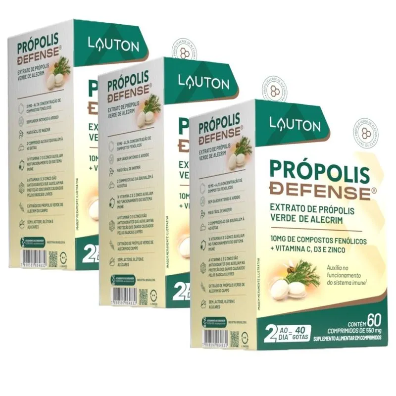 Kit 3x Lauton - Própolis Defense (Própolis Verde + Vitaminas) - 60 Comprimidos