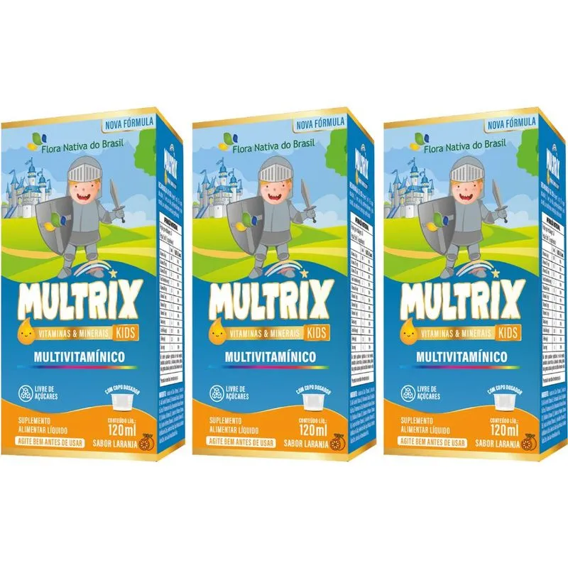 KIT 3X MULTRIX Xarope Infantil Vitaminas A a Z 120ml - Flora Nativa Laranja