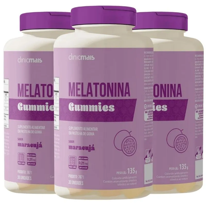 KIT 3X Melatonina Gummie 30 gomas - Clinicmais